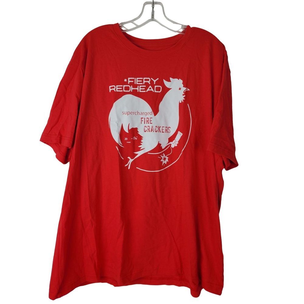 Vintage Fiery Redhead Fire Crackers Rooster Red‎ T-shirt XXL Cotton GUC
